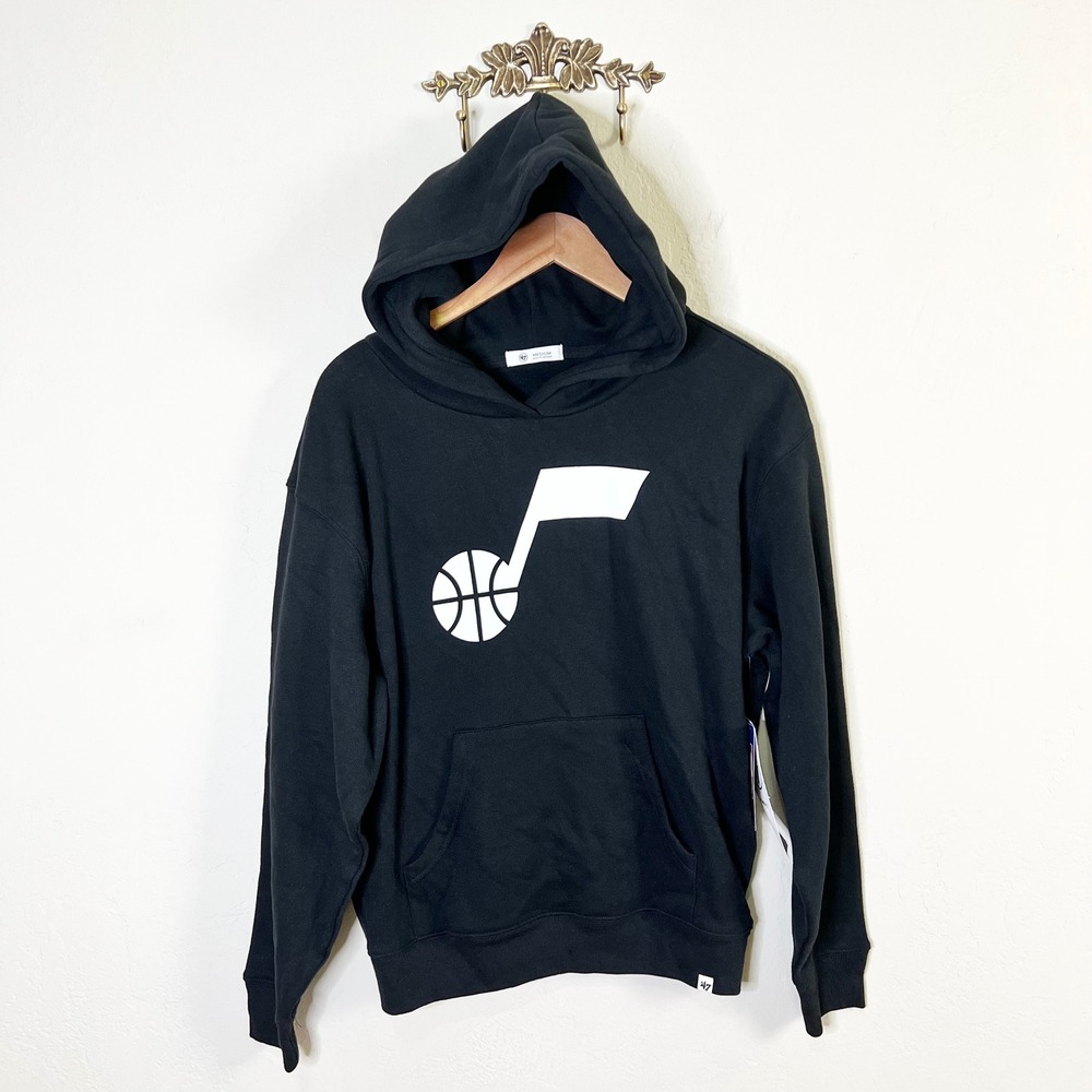 Utah Jazz '47 Brand Hoodie NBA Womens Medium Jet Black New Graphic Sweatshirt